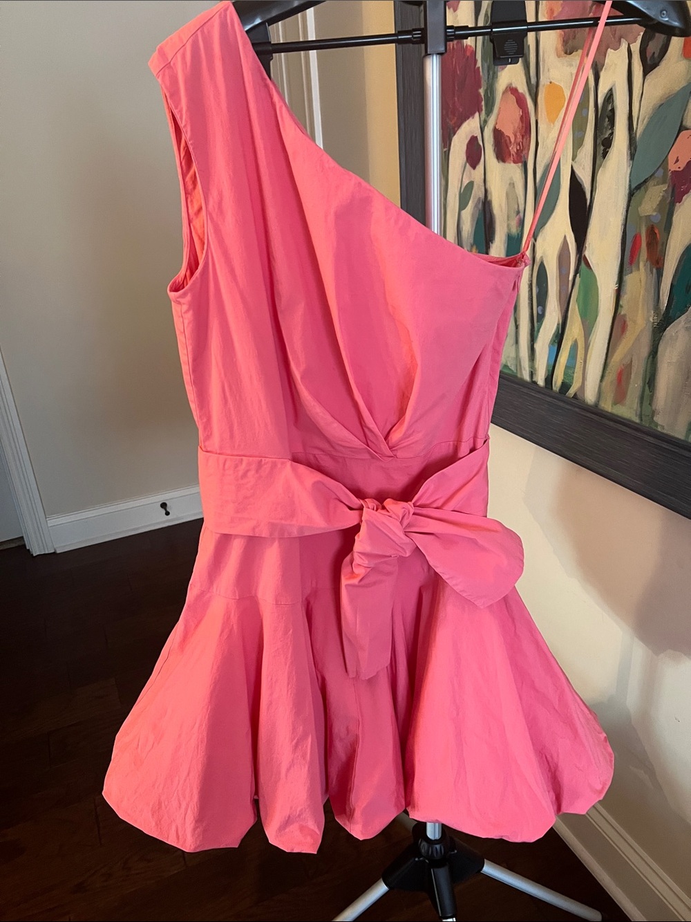 Derek Lam One-Shoulder Coral Pink Party Dress with Waist Bow
